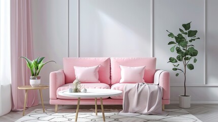 minimalist pink sofa in a cozy room