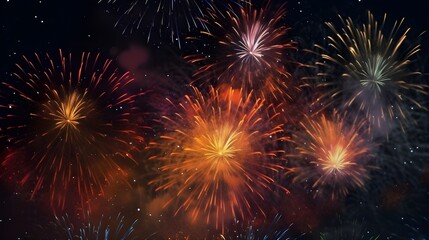 Fototapeta premium Colorful firework display for celebrate happy new year and merry Christmas, Beautiful firework display for celebration with blur bokeh light, AI Generated