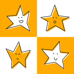 Vector cartoon stars with different emotions are arranged in squares