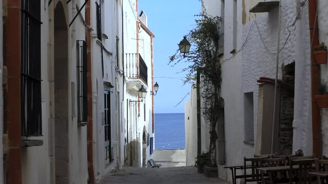 Street of the historical center of Cadaqu&eacute;s. Traditional fishing village of the Costa Brava. Alt Empordar, Catalonia, Spain