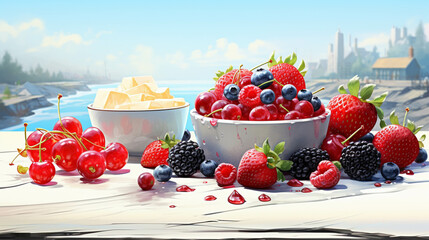 yogurt with berries high definition(hd) photographic creative image