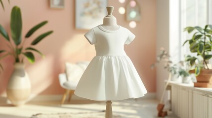Baby, infant white dress mockup, nursery interior background