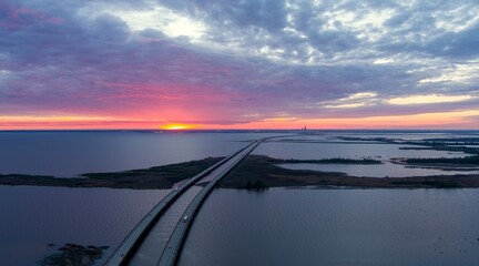 Fototapeta na wymiar Mobile Bay, Alabama sunset in April