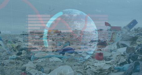Fototapeta premium Image of data processing over rubbish dump
