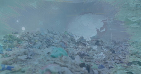 Fototapeta na wymiar Image of data processing over rubbish dump