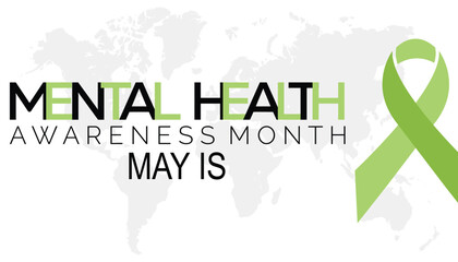 Mental Health Awareness Month observed every year in May. Template for background, banner, card, poster with text inscription.
