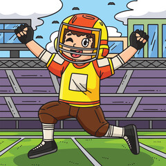 American Football Player Victory Colored Cartoon