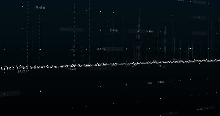 Image of media icons and digital lights on black background