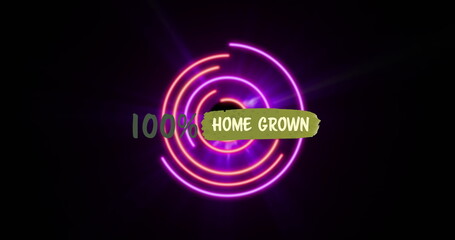 Image of 100 percent home grown text over circles