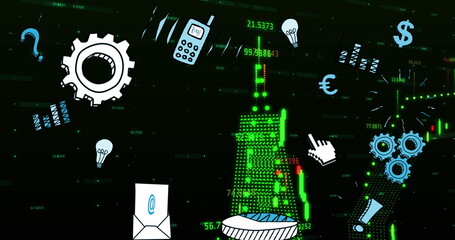 Image of icons and digital human on black background