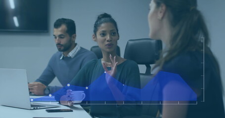 Image of data processing over diverse business people in office