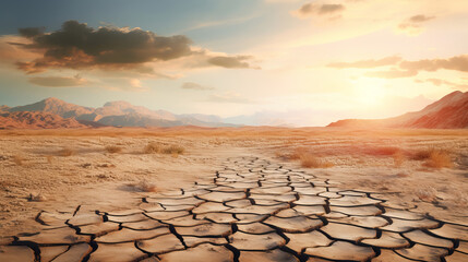 Drought. Desert landscape with cracked soil. Global ecology concept. - obrazy, fototapety, plakaty