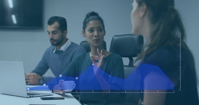 Image of data processing over diverse business people in office