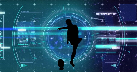 Image of scope scanning and data processing over rugby player