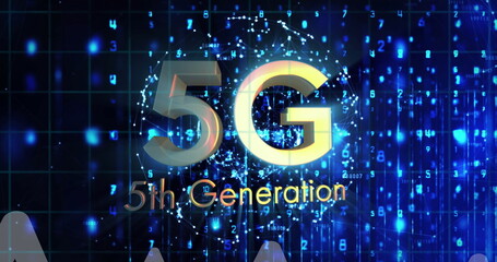 Image of 5g, 5th generation, 6g, 6th generation text, arrows, floating dots, triangles
