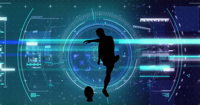 Image of scope scanning and data processing over rugby player