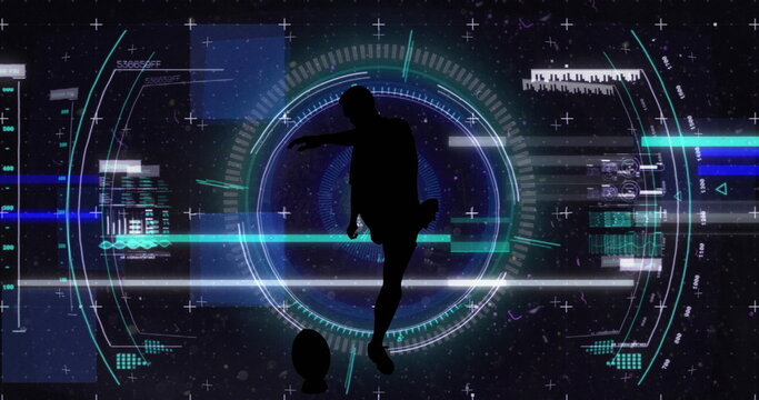 Image of scope scanning and data processing over rugby player