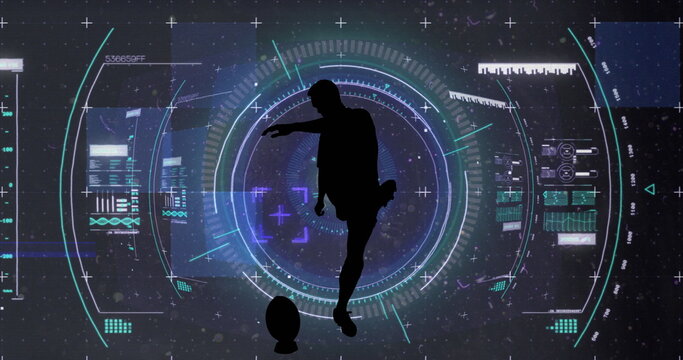 Image of scope scanning and data processing over rugby player