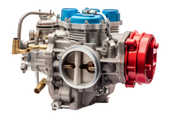 The Heart of Steel: Motorcycle Engine Close-Up. On a White or Clear Surface PNG Transparent Background.