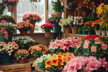 Flower shop with lots of flowers. advertising