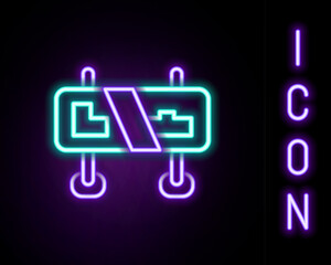 Glowing neon line Road traffic sign. Signpost icon isolated on black background. Pointer symbol. Isolated street information sign. Direction sign. Colorful outline concept. Vector