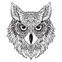 Mandala Coloring Page for Adults. Owl Head Zen Spiritual Relax Colouring Book Template.