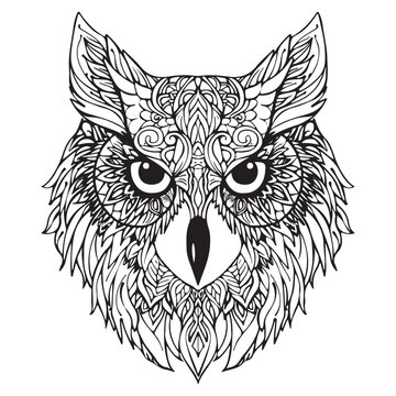 Mandala Coloring Page for Adults. Owl Head Zen Spiritual Relax Colouring Book Template.
