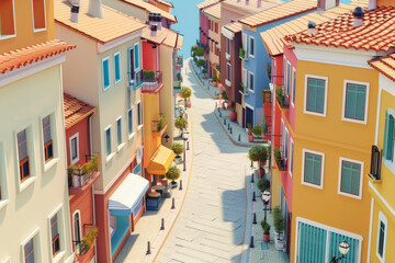 Fototapeta premium Aerial view of a 3D cartoon style street in a city 