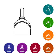Black line Dustpan icon isolated on white background. Cleaning scoop services. Set icons in color circle buttons. Vector Illustration