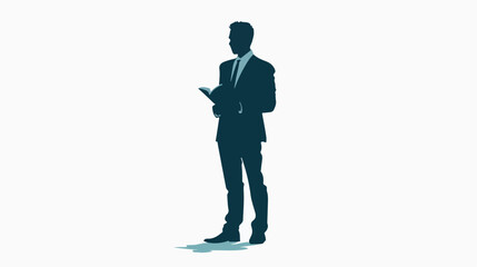Standing businessman with book silhouette vector Flat