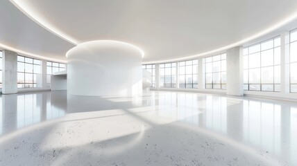 Modern and Spacious Empty White Room with Panoramic Windows and Seamless Spherical HDRI Panorama Ideal for Office or Store Interiors
