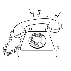 Red hot old fashioned phone metaphor coloring retro PNG illustration. Isolated image on white background. Comic book style imitation. - 785321392