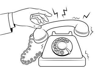 Old fashioned phone metaphor coloring retro PNG illustration. Isolated image on white background. Comic book style imitation.