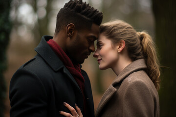 Fototapeta premium Generative AI picture of young people in love tender moment between a loving couple