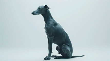 Greyhound: Shot using a cinematic ultra-high resolution detail, this noble greyhound is set against a minimalist white background.