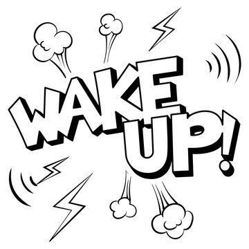 Wake up word coloring retro PNG illustration. Isolated image on white background. Comic book style imitation.