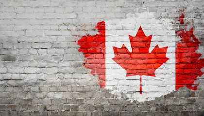 Canada flag on weathered rustic white color brickwall. Copy space for your text or image