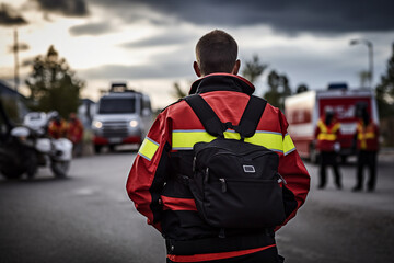 Fototapeta premium AI generated image of rescuer teams provide medical assistance after accident