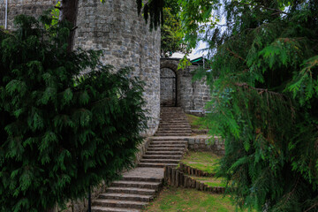 Stairs and steps, stone and concrete stairwells on the streets of Turkish cities, public places