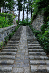 Stairs and steps, stone and concrete stairwells on the streets of Turkish cities, public places