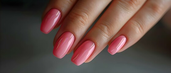Elegant Soft Pink Manicure on a Woman's Hand. Concept Soft Pink Manicure, Elegant Nail Art, Woman's Hand, Nail Care, Beauty Trends