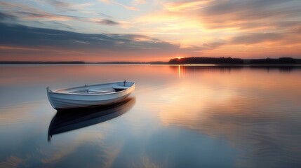 boat on the river with sunset
