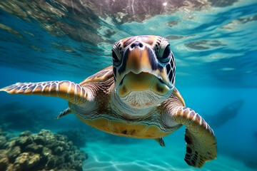 AI generated picture of swimming tortoise under water