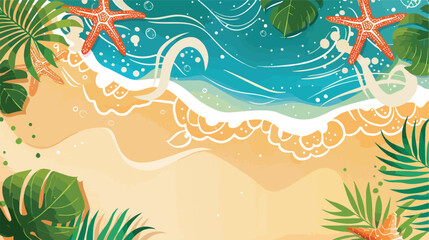 Fototapeta na wymiar Summer beach banner Flat vector isolated on white background