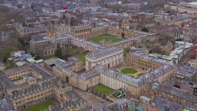 Oxford University aerial over Christ Church, Corpus Christi and surrounding colleges