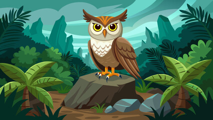 an-owl-in-the-jungle--standing-on-a-rock