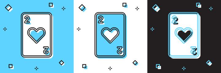 Set Playing card with heart symbol icon isolated on blue and white, black background. Casino gambling. Vector