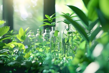green leaves in the garden, AI generated nature background with green plants