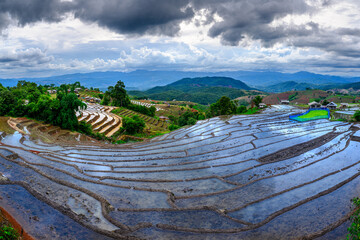 landscape terraced rice fields in cloudy day at sunset, Pa Pong Pieng, Mae chaem, Chiang mai