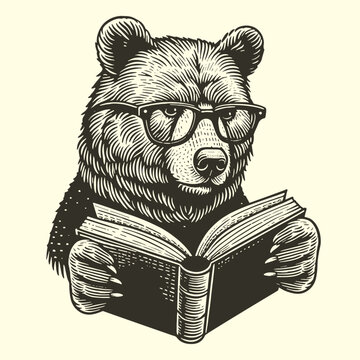 recommend clip art: bear reading a book vintage illustration